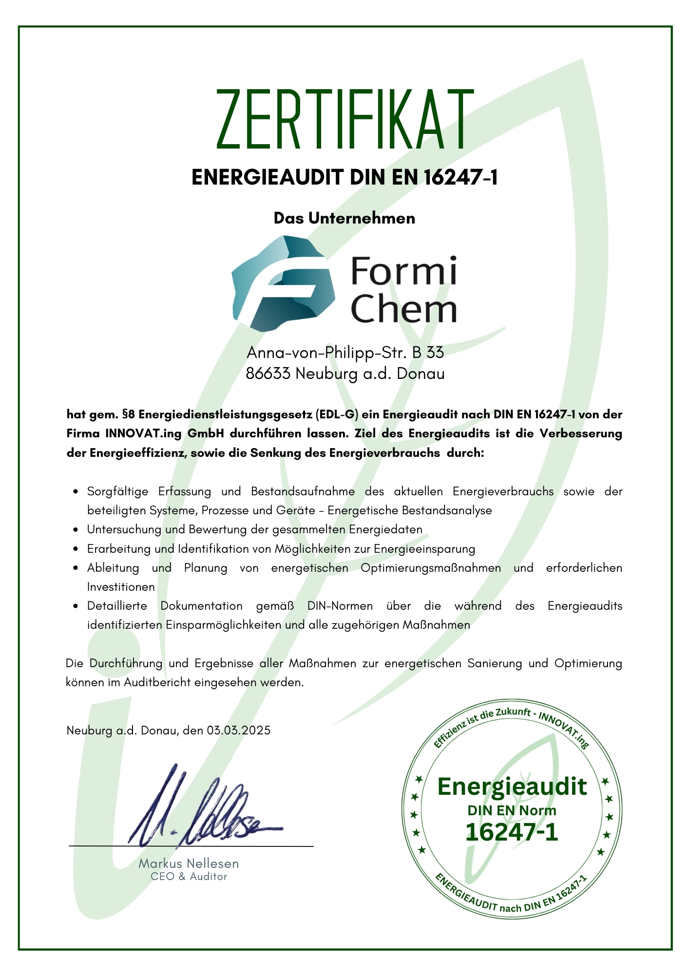 FormiChem Zertifikat ISO