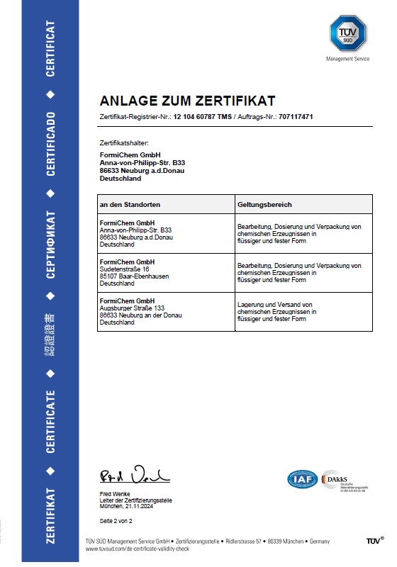 FormiChem Zertifikat ISO